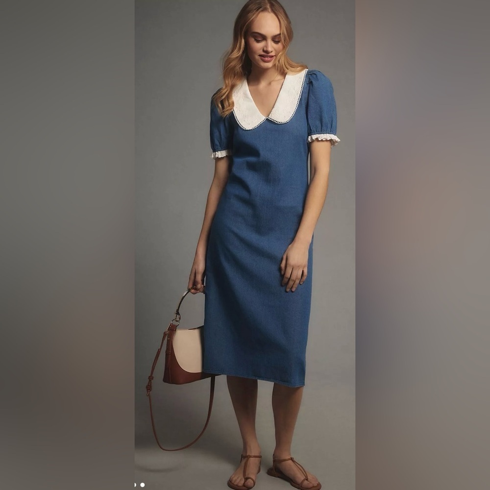 NWT Anthropologie Porridge Short-Sleeve Collared‎ Slim Midi Dress, Size M